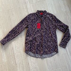HUGO Purple Patterned Long-Sleeve Dress Shirt